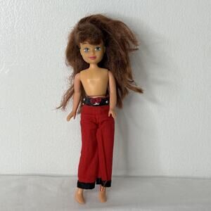 Vintage 1990 Kid Kore Doll Brunette Blue Eyes Red Pants Heart Belt Toy